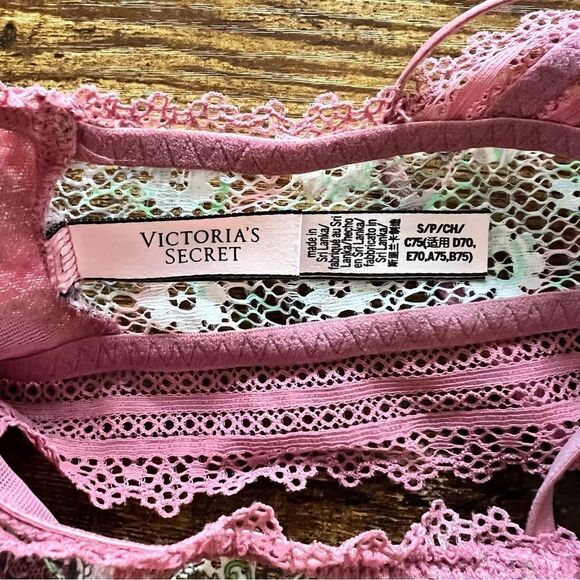 Victorias Secret Dusty Pink Pattern Lace Underwire Cropped Halter Bralette NWOT - Picture 8 of 8